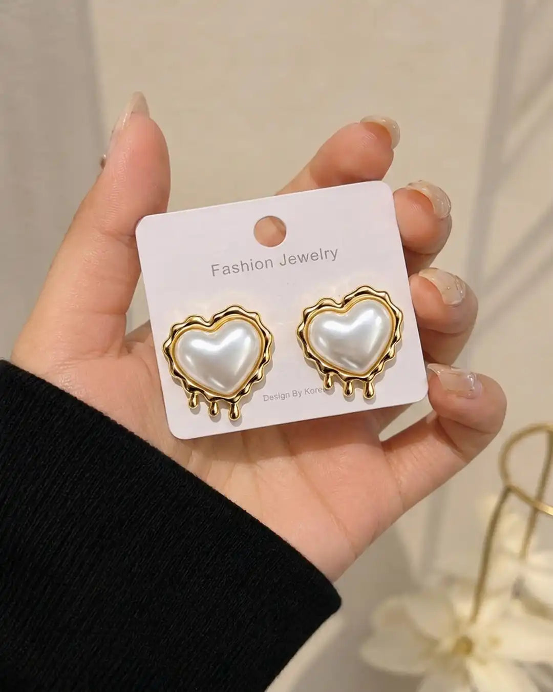 Melted Pearl Heart Earrings