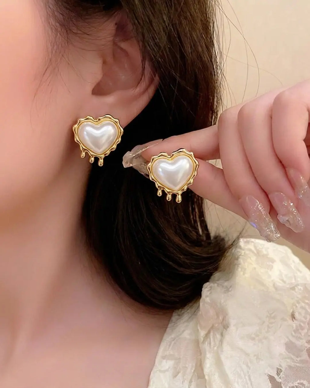Melted Pearl Heart Earrings