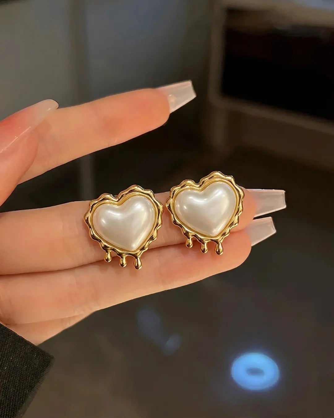 Melted Pearl Heart Earrings
