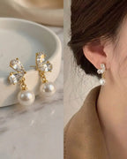 Crystal Wing Pearl Drop Earrings