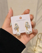 Crystal Wing Pearl Drop Earrings