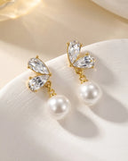 Crystal Wing Pearl Drop Earrings