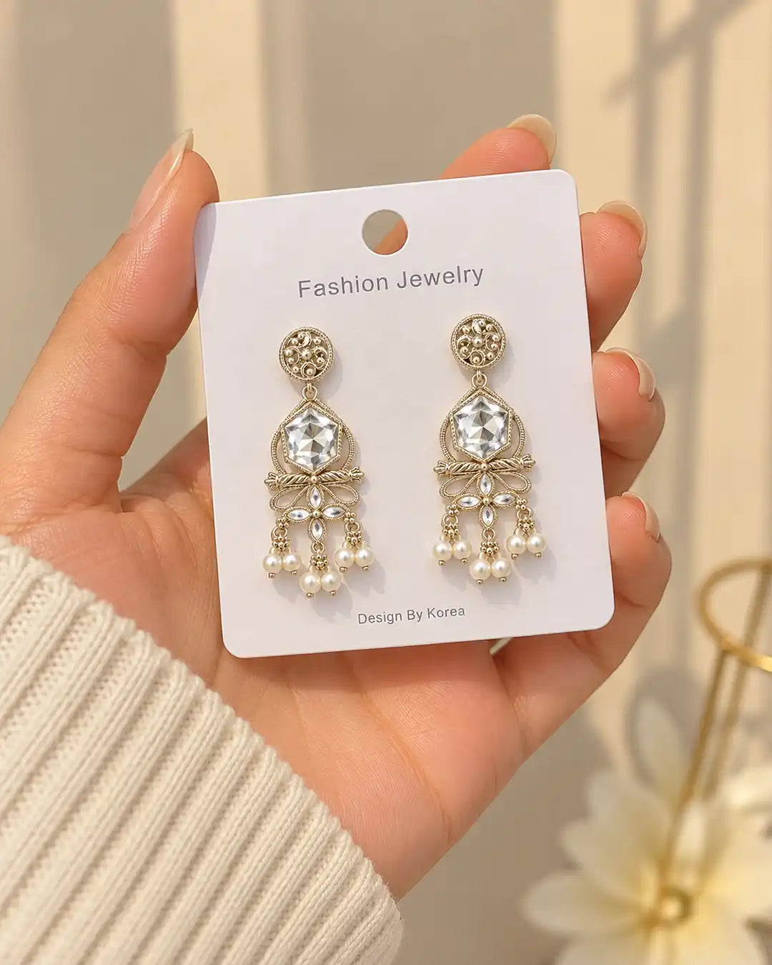 Crystal Filigree Pearl Earrings