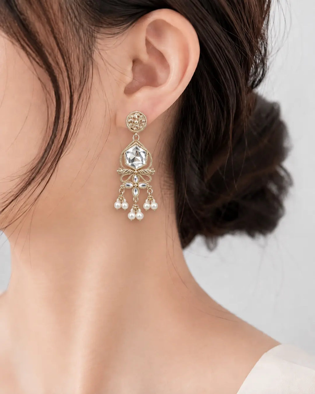 Crystal Filigree Pearl Earrings