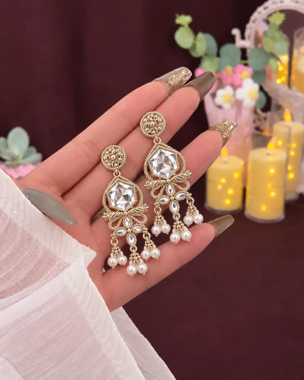 Crystal Filigree Pearl Earrings