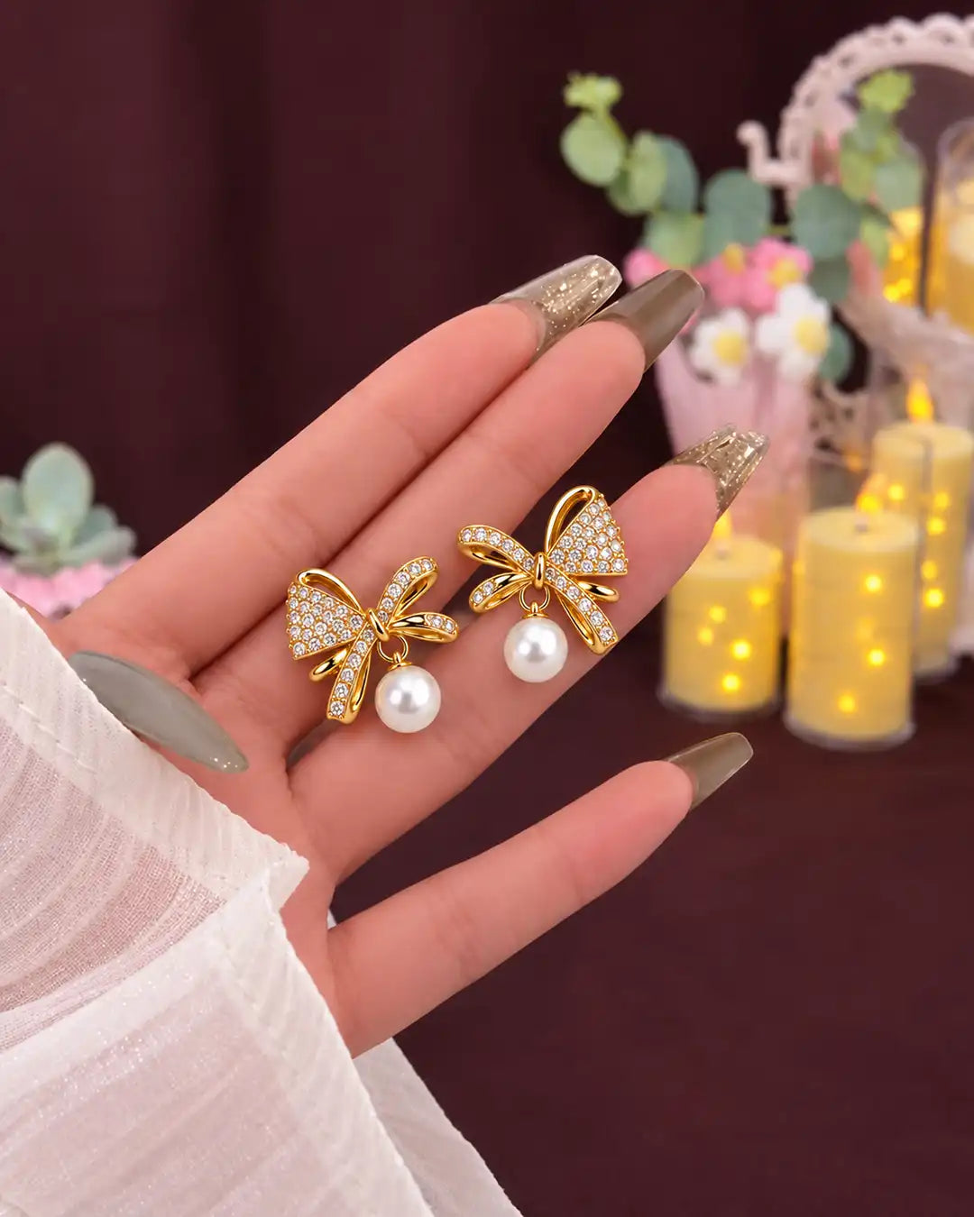 Celeste Bow Pearl Earrings