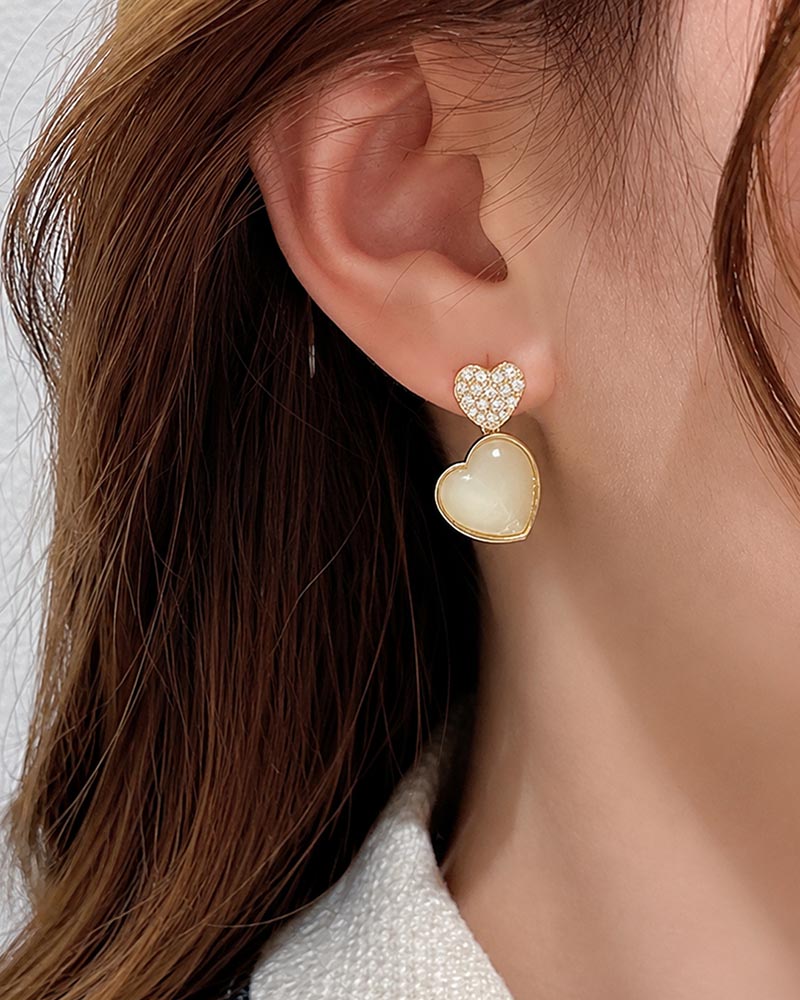 Ivory Heart Drop Earrings