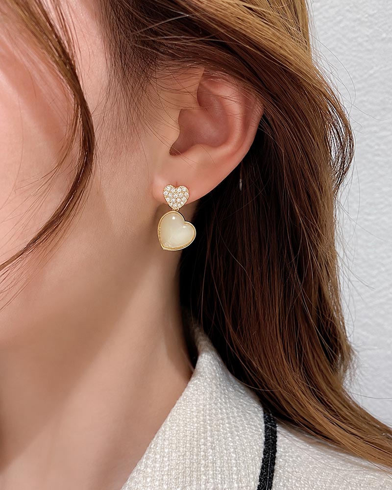 Ivory Heart Drop Earrings