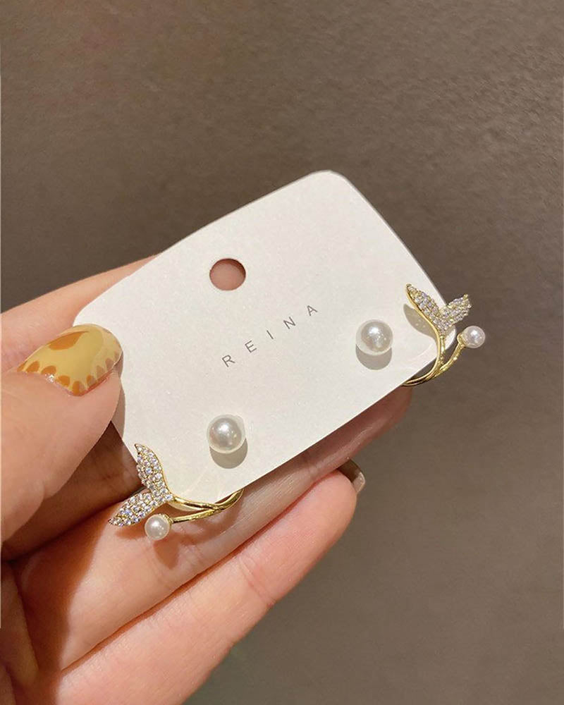 Mermaid Pearl Stud Drop Earrings