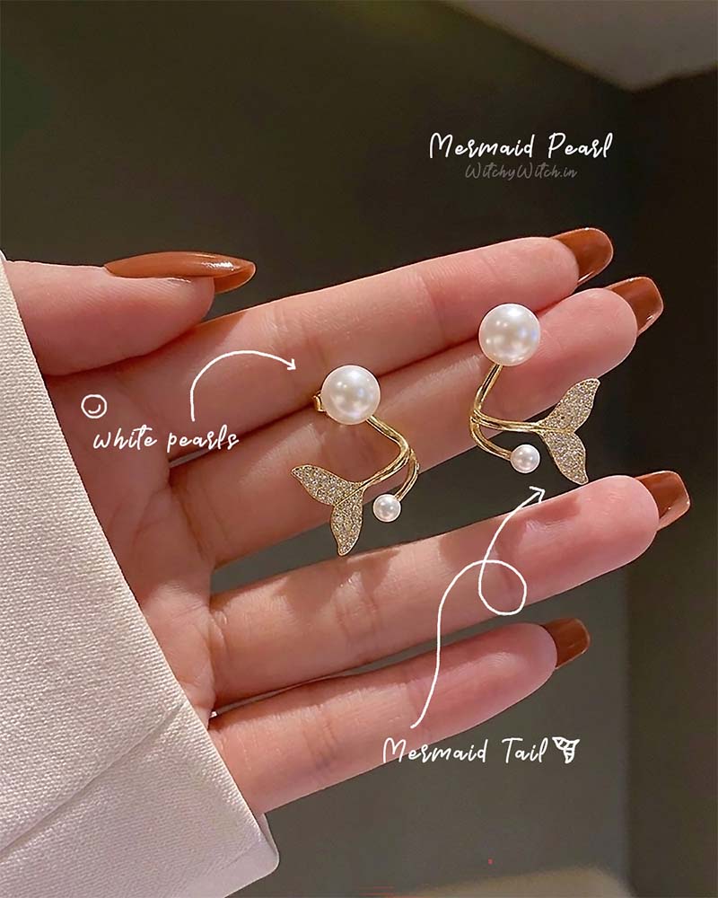 Mermaid Pearl Stud Drop Earrings