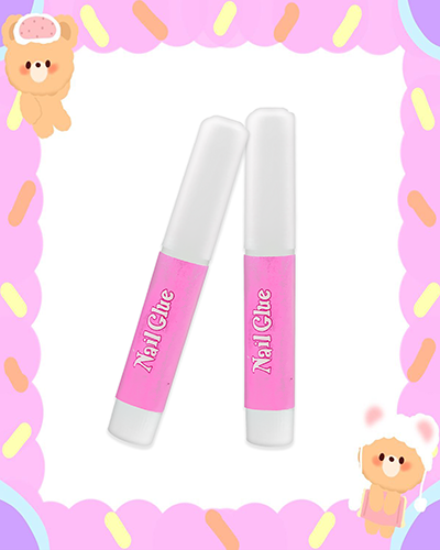 Pink nail glue for acrylic nails – fast-drying, strong adhesive, long-lasting hold, and easy application.
