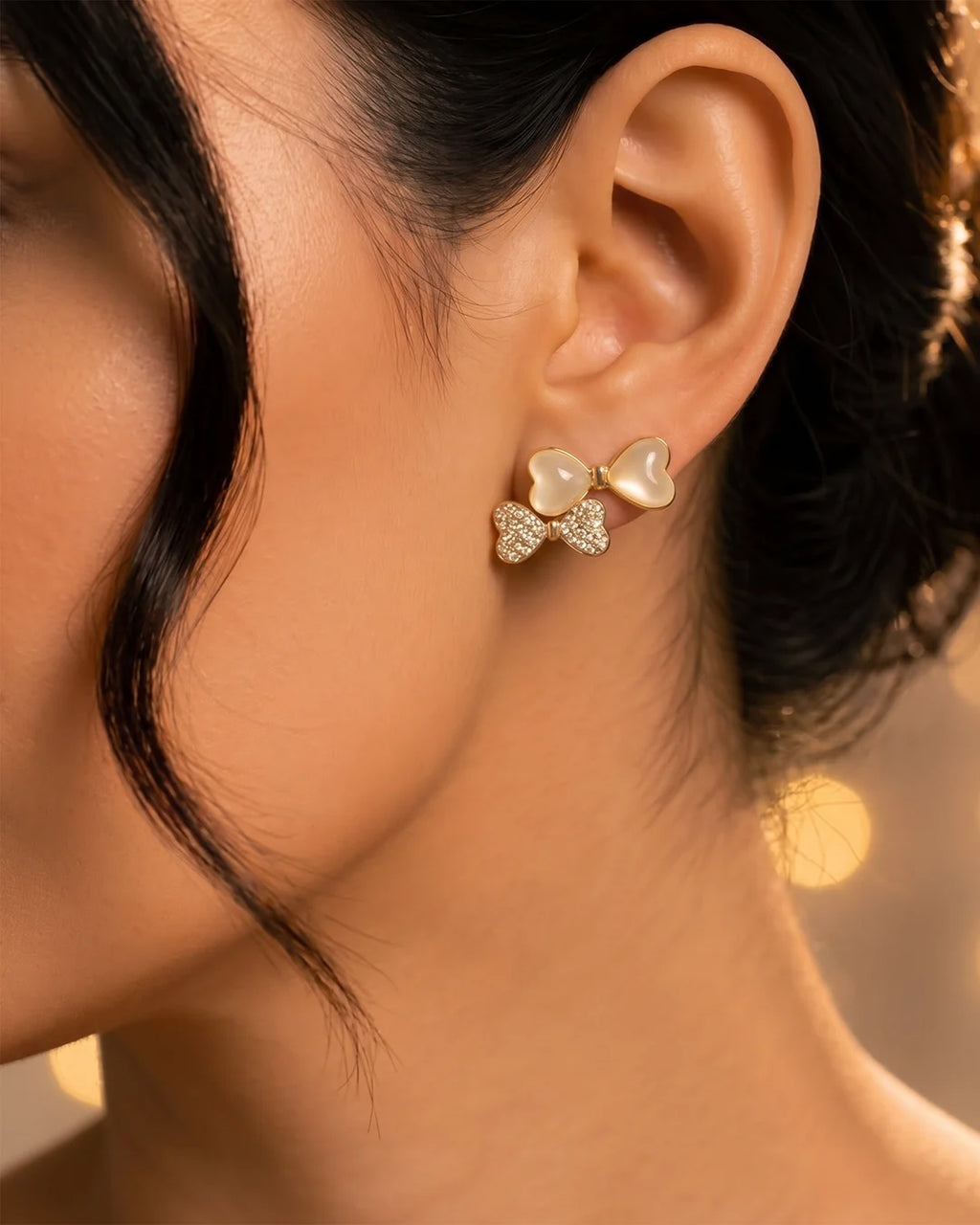 Pearl Bow Kiss Earrings