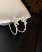 Pearl and Butterfly Hoop Earrings