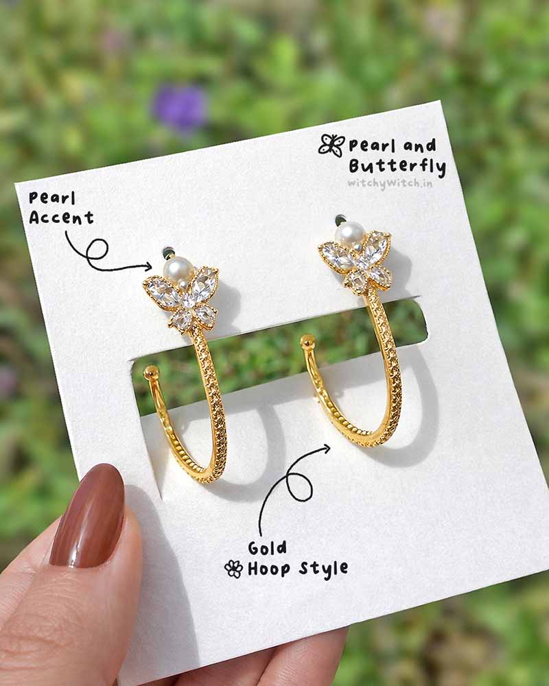 Pearl and Butterfly Hoop Earrings