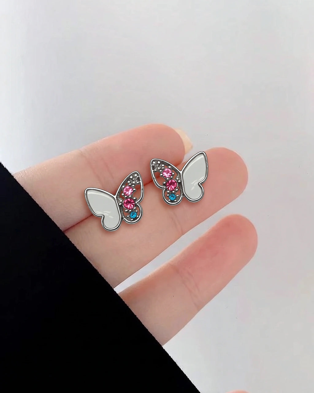 Pink Crystal Butterfly Earrings