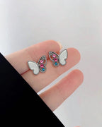Pink Crystal Butterfly Earrings