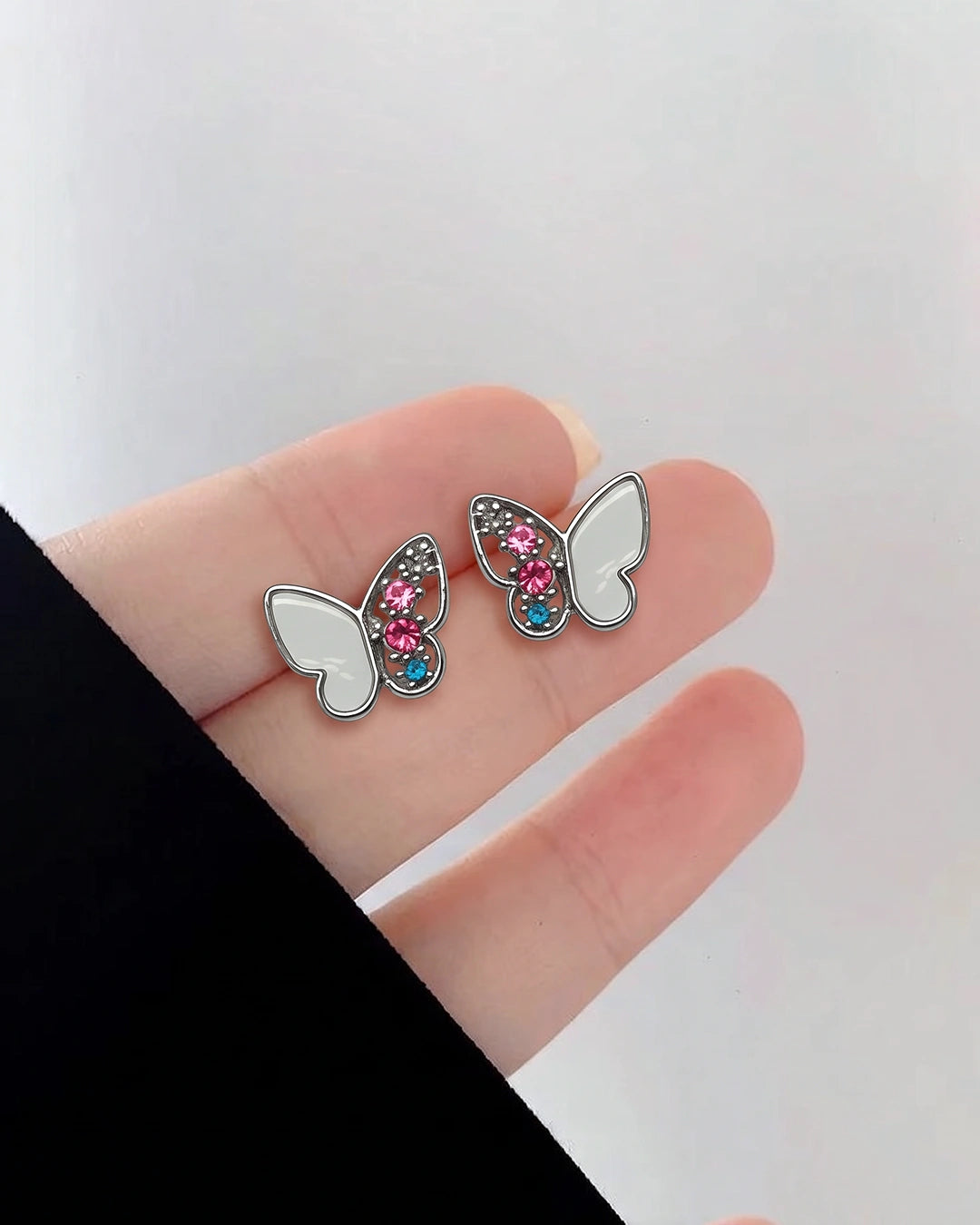Pink Crystal Butterfly Earrings