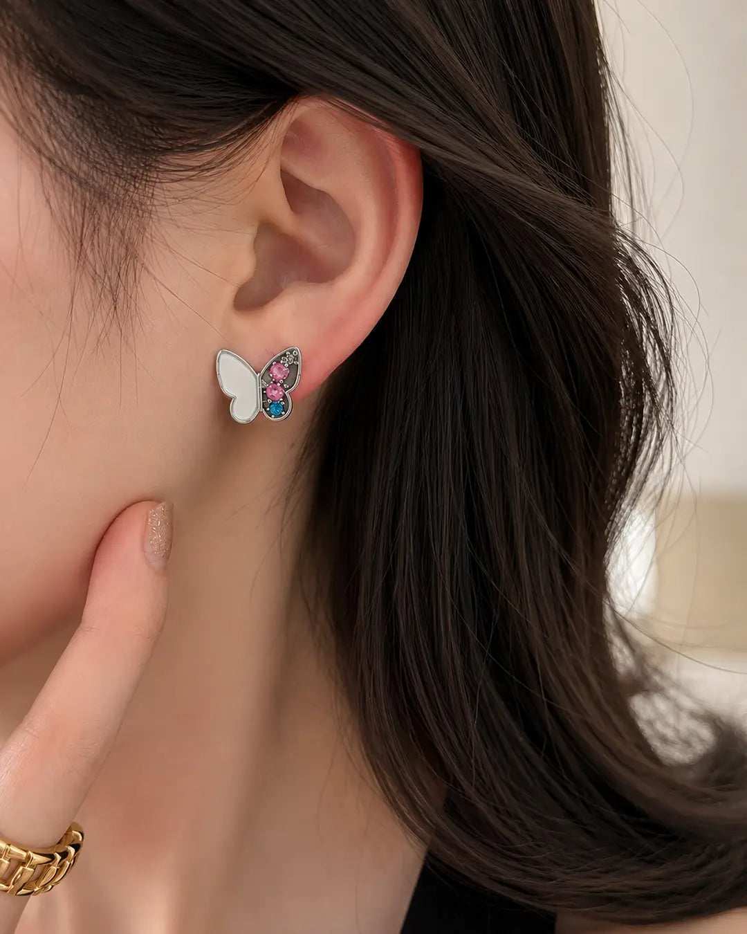 Pink Crystal Butterfly Earrings