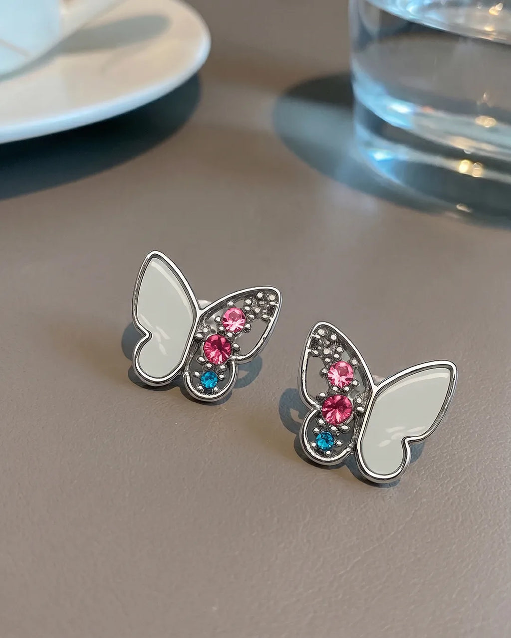 Pink Crystal Butterfly Earrings