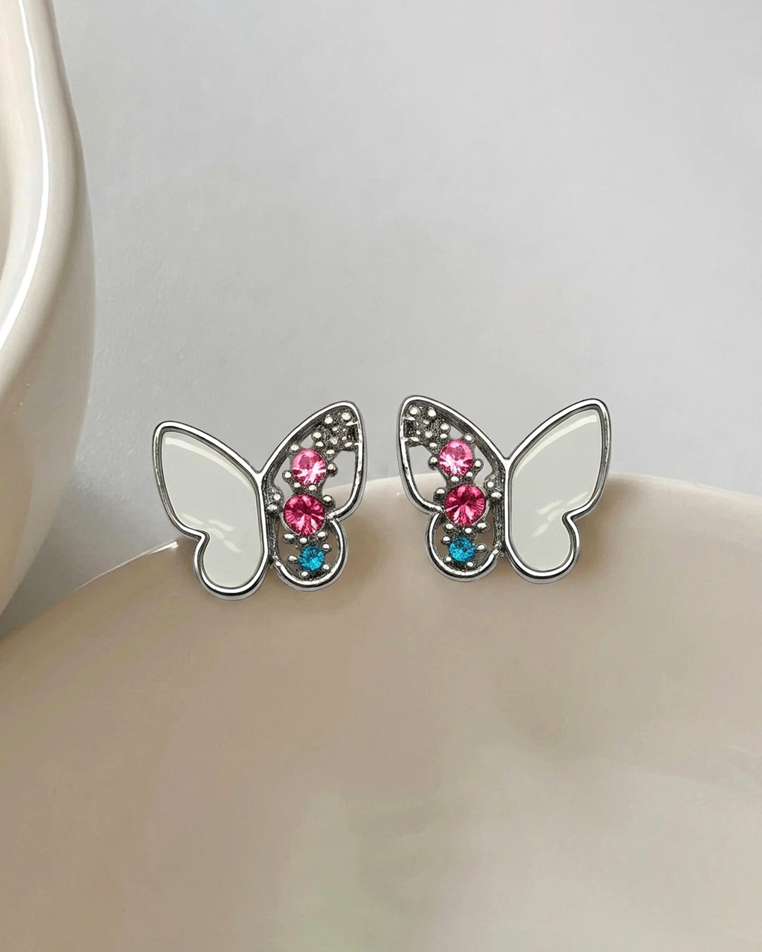 Pink Crystal Butterfly Earrings