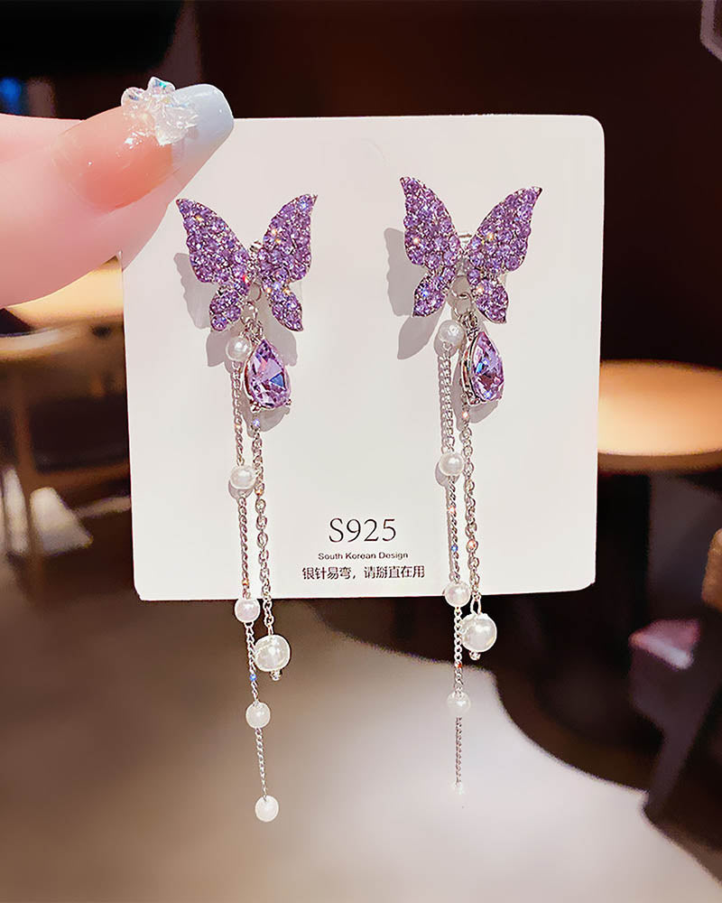 Purple Butterfly Drop Earrings