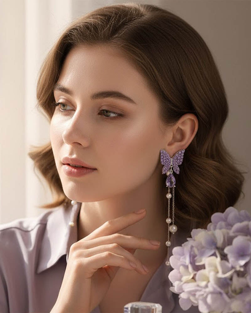 Purple Butterfly Drop Earrings