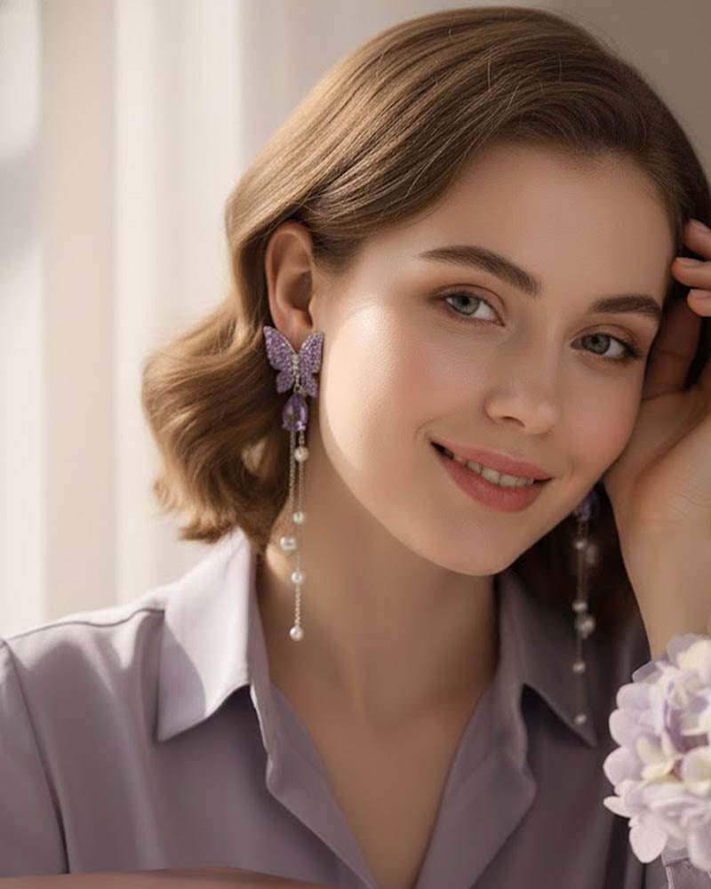 Purple Butterfly Drop Earrings