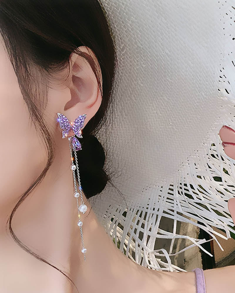 Purple Butterfly Drop Earrings
