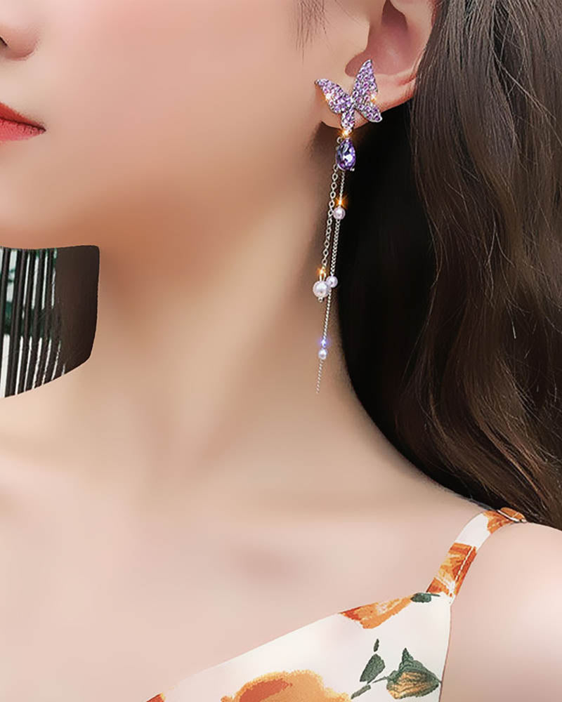 Purple Butterfly Drop Earrings