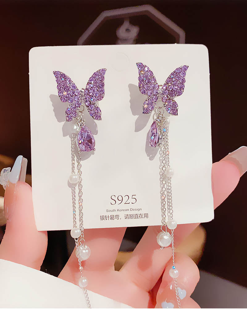 Purple Butterfly Drop Earrings
