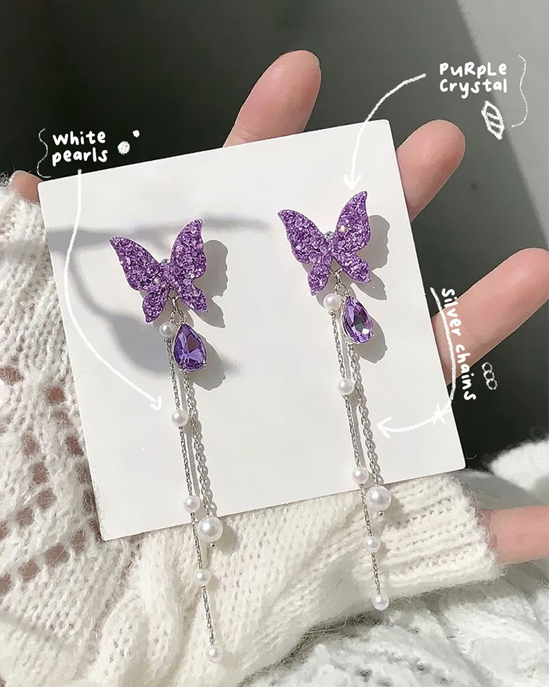 Purple Butterfly Drop Earrings