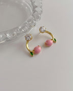 Springtime Tulip Stud Drop Earrings