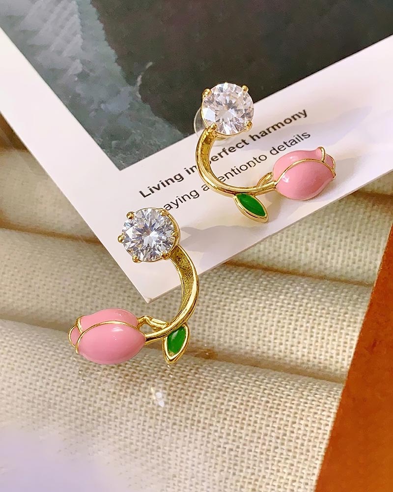 Springtime Tulip Stud Drop Earrings