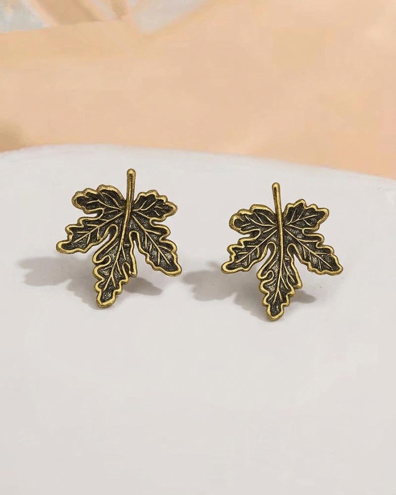 Vintage Patina Leaves Drop Earrings