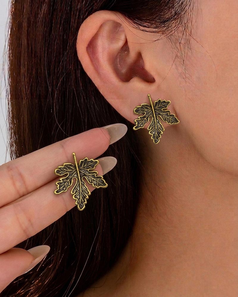 Vintage Patina Leaves Drop Earrings