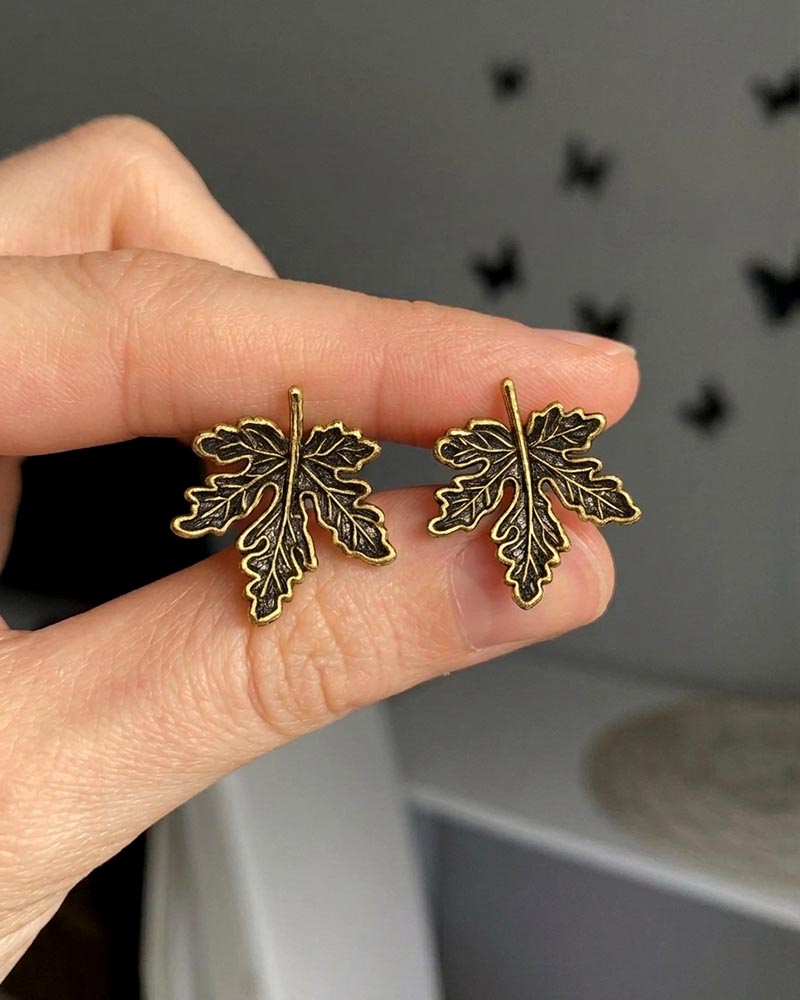 Vintage Patina Leaves Drop Earrings