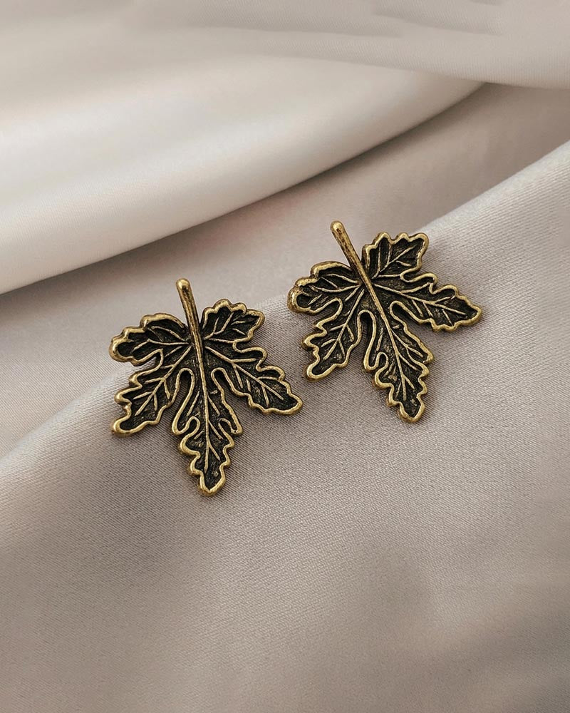 Vintage Patina Leaves Drop Earrings