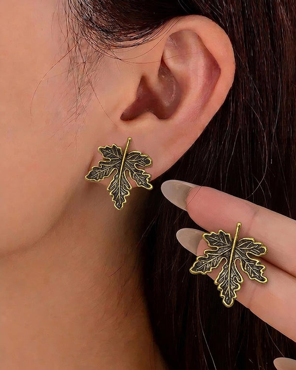 Vintage Patina Leaves Drop Earrings